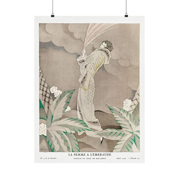 1738264997849203616_2048.jpeg La Femme a l'Émeraude, Manteau en Tigre, de Max-Leroy - Charles Martin (1923) - Art Deco Poster Print