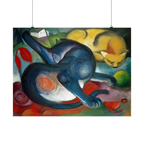 4849094825752455050_2048.jpeg Two Cats, Blue and Yellow - Franz Marc (1912) - Art Deco Poster Print