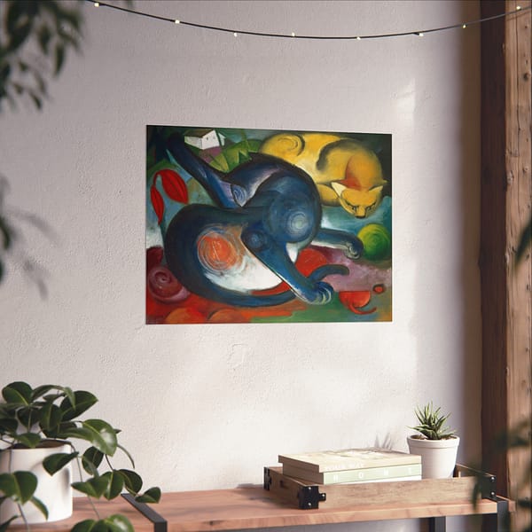 5202103201044477261_2048.jpeg Two Cats, Blue and Yellow - Franz Marc (1912) - Art Deco Poster Print