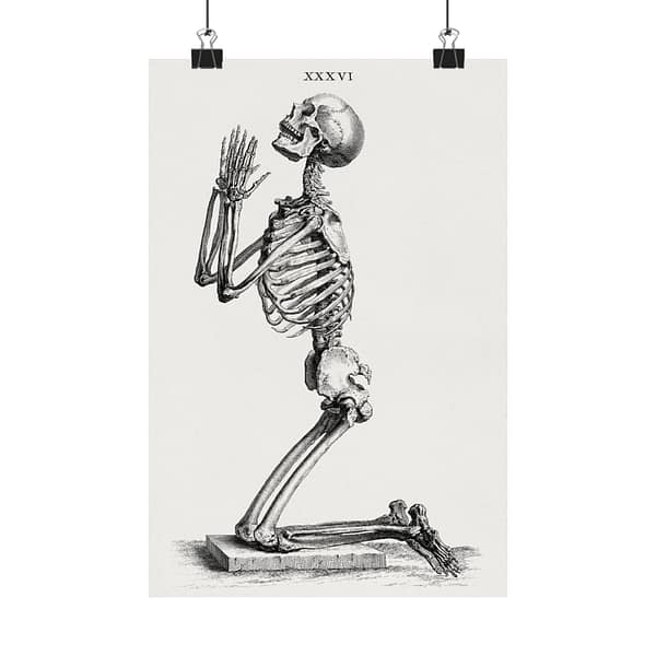 9070190807041960551_2048-1.jpeg Human Skeleton Kneeling in Prayer - William Cheselden (1733) - Vintage Art Poster Print