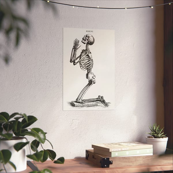 9375318928964478176_2048-1.jpeg Human Skeleton Kneeling in Prayer - William Cheselden (1733) - Vintage Art Poster Print