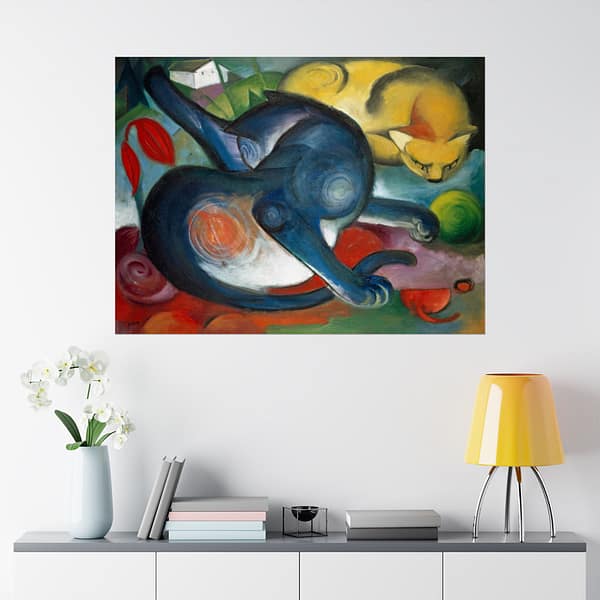 16002104918597812963_2048.jpeg Two Cats, Blue and Yellow - Franz Marc (1912) - Art Deco Poster Print