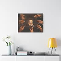 6350839347287500014_2048.jpeg Seven Male Hands Encircling a Mug of Beer - J. C. MacGregor (1876) - Vintage Art Canvas Print