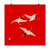 10676161840852567422_2048.jpeg Three Cranes on Vermilion - Japanese Furoshiki Poster Print