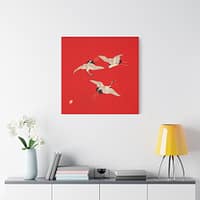 12824420635035371460_2048.jpeg Three Cranes on Vermilion - Japanese Furoshiki Canvas Print