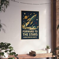13210752059715095205_2048.jpeg Forward to the Stars, A New Frontier Awaits – LUNE Original – Space Age Poster Print