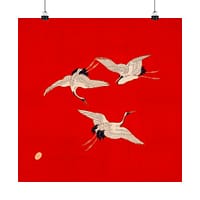 17020192920422677913_2048.jpeg Three Cranes on Vermilion - Japanese Furoshiki Poster Print
