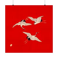 17216032464553336941_2048.jpeg Three Cranes on Vermilion - Japanese Furoshiki Poster Print