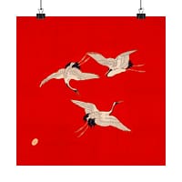 17353244452880805652_2048.jpeg Three Cranes on Vermilion - Japanese Furoshiki Poster Print