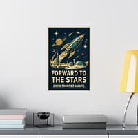 3438383535292956142_2048.jpeg Forward to the Stars, A New Frontier Awaits – LUNE Original – Space Age Poster Print