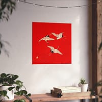 4793016096150045781_2048.jpeg Three Cranes on Vermilion - Japanese Furoshiki Poster Print