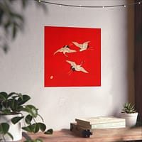 7055997873219476610_2048.jpeg Three Cranes on Vermilion - Japanese Furoshiki Poster Print