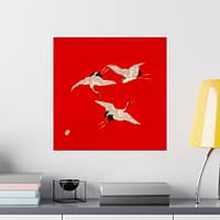 7652395782094147458_2048.jpeg Three Cranes on Vermilion - Japanese Furoshiki Poster Print