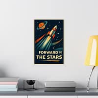 9559946459211325763_2048.jpeg Forward to the Stars – LUNE Original – Space Age Poster Print