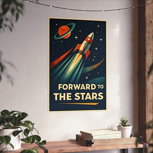 8669427381505674612_2048.jpeg Forward to the Stars – LUNE Original – Space Age Poster Print