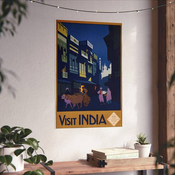 11334984057606171416_2048-1.jpeg Visit India, A Street by Moonlight – India State Railways Bureau (c. 1920) – Vintage Travel Poster Print