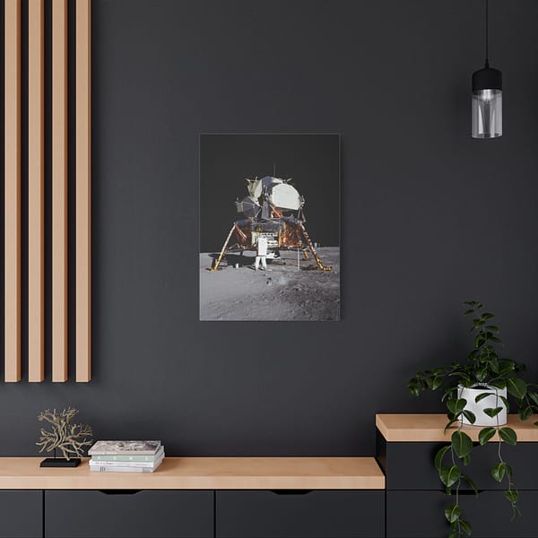 11985609690795525132_2048-1.jpeg Apollo 11 Lunar Lander, Buzz Aldrin on the Moon – NASA Photograph (1969) – Space Age Canvas Print