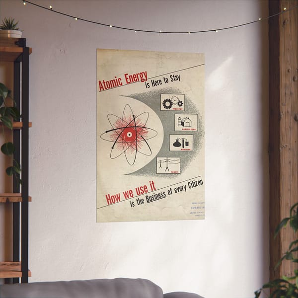 12056577308822662628_2048-1.jpeg Atomic Energy Is Here to Stay – U.S. Government (c. 1950s) – Atomic Age Poster Print