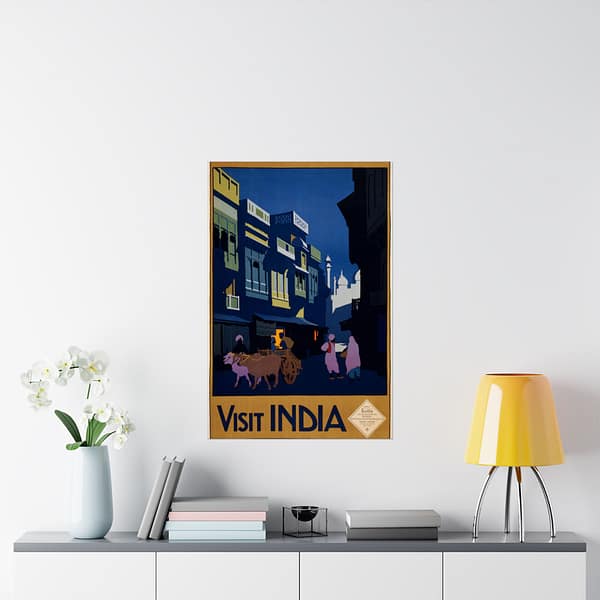 12605149329931779_2048-1.jpeg Visit India, A Street by Moonlight – India State Railways Bureau (c. 1920) – Vintage Travel Poster Print