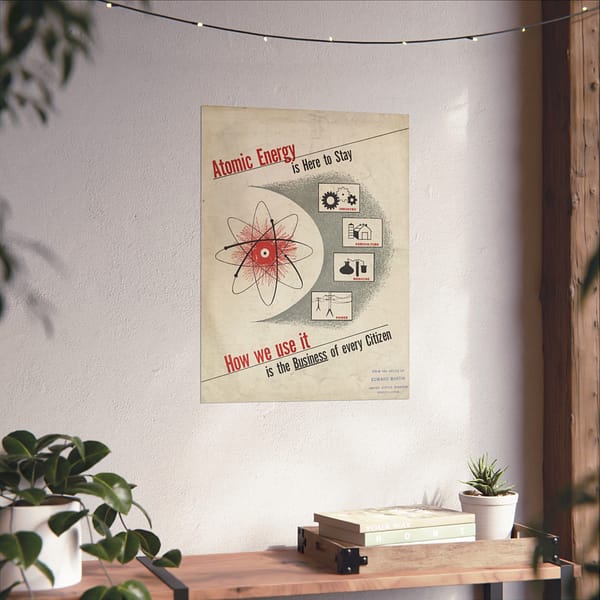 12672092700627321527_2048-1.jpeg Atomic Energy Is Here to Stay – U.S. Government (c. 1950s) – Atomic Age Poster Print