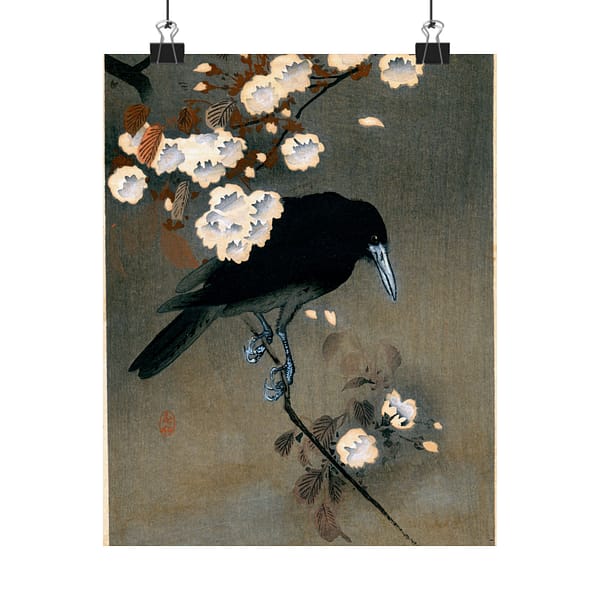 162840947428008022_2048-1.jpeg Crow and Blossom – Ohara Koson (c. 1910) – Japanese Woodblock Poster Print