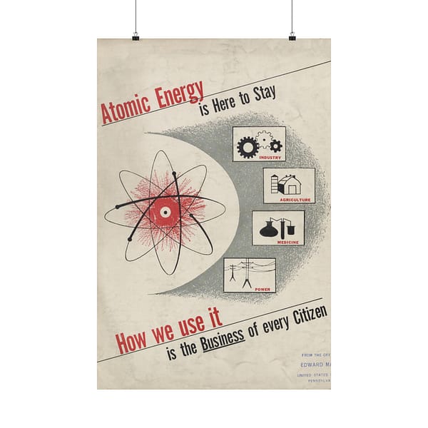 18322416311269228241_2048-1.jpeg Atomic Energy Is Here to Stay – U.S. Government (c. 1950s) – Atomic Age Poster Print