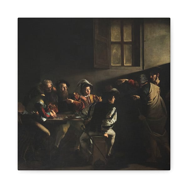 445101675529593171_2048-1.jpeg The Calling of Saint Matthew – Caravaggio (c. 1599-1600) – Renaissance Canvas Print