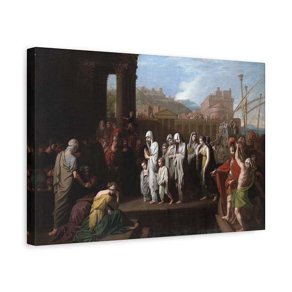 7738958669959371136_2048-1.jpeg Agrippina Landing at Brundisium with the Ashes of Germanicus – Benjamin West (1768) – Classical Canvas Print