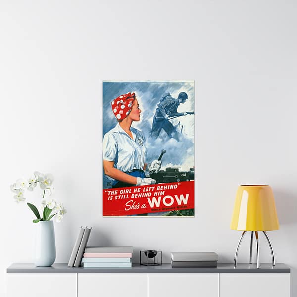12045962015215873215_2048.jpeg The girl he left behind is still behind him - She's a WOW - Adolph Treidler (1943) - Patriotic WWII Poster Print