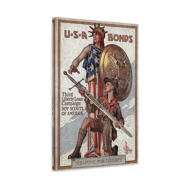 3262063781480373702_2048.jpeg Weapons for Liberty - U.S.A. bonds - J.C. Leyendecker (c. 1918) - Patriotic WWI Canvas Print
