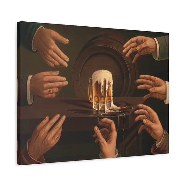 12590296707309416496_2048.jpeg Seven Male Hands Encircling a Mug of Beer - J. C. MacGregor (1876) - Vintage Art Canvas Print
