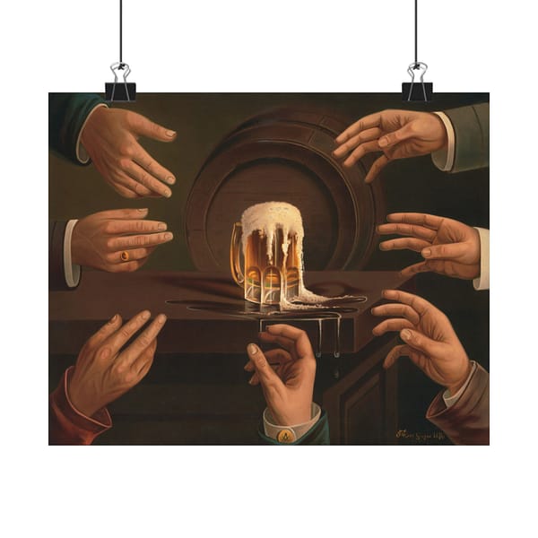 13261896095817375671_2048.jpeg Seven Male Hands Encircling a Mug of Beer - J. C. MacGregor (1876) - Vintage Art Poster Print