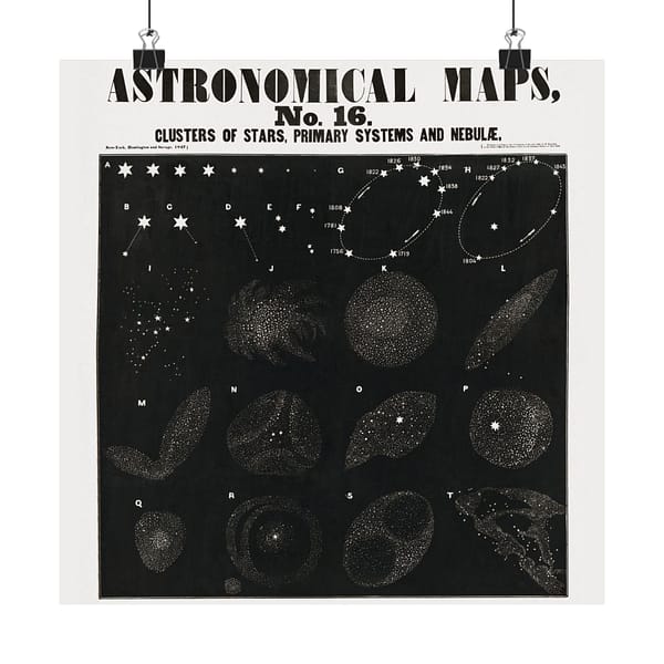 1950354058406943835_2048.jpeg Astronomical Maps, No. 16 - Clusters of Stars, Primary Systems and Nebulae (1847) - Vintage Art Poster Print