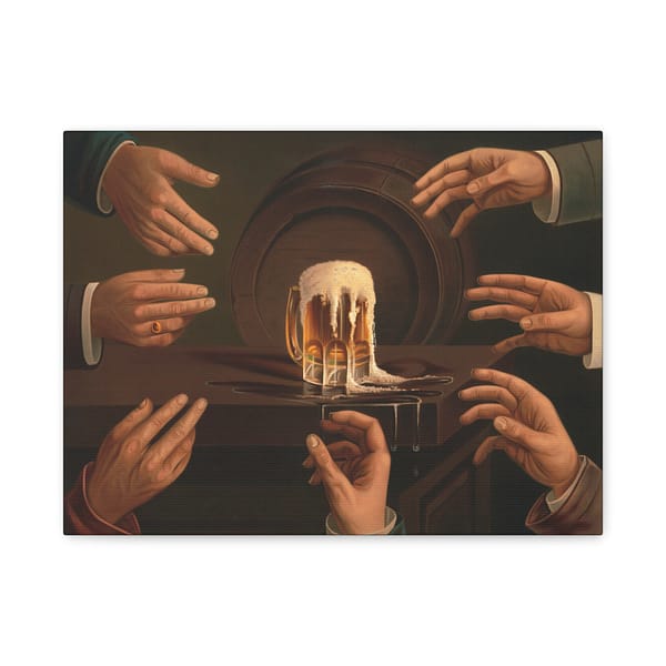 9457763485491069559_2048.jpeg Seven Male Hands Encircling a Mug of Beer - J. C. MacGregor (1876) - Vintage Art Canvas Print