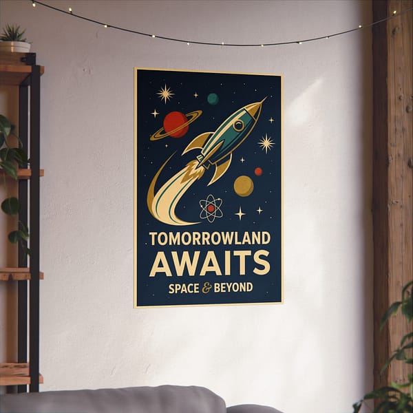 10301837069780963906_2048.jpeg Tomorrowland Awaits, Space & Beyond – LUNE Original – Space Age Poster Print