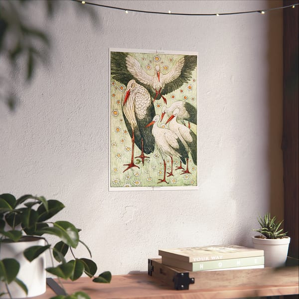 1039476092692009769_2048.jpeg Five storks in a meadow (Vijf ooievaars in een wei) - Theo van Hoytema (c. 1878) - Art Nouveau Poster Print