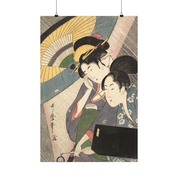 10855100724613886650_2048.jpeg Geisha and Attendant on a Rainy Night – Kitagawa Utamaro (c. 1797) – Japanese Woodblock Poster Print