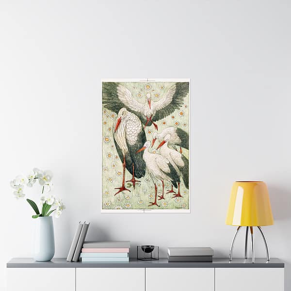 11380505557502677405_2048.jpeg Five storks in a meadow (Vijf ooievaars in een wei) - Theo van Hoytema (c. 1878) - Art Nouveau Poster Print