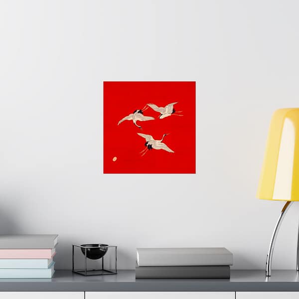 11450708186248095915_2048.jpeg Three Cranes on Vermilion - Japanese Furoshiki Poster Print