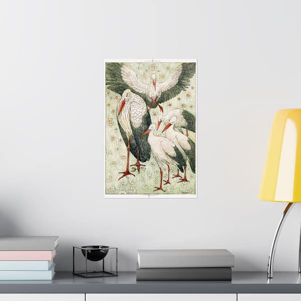 11642351391199935885_2048.jpeg Five storks in a meadow (Vijf ooievaars in een wei) - Theo van Hoytema (c. 1878) - Art Nouveau Poster Print