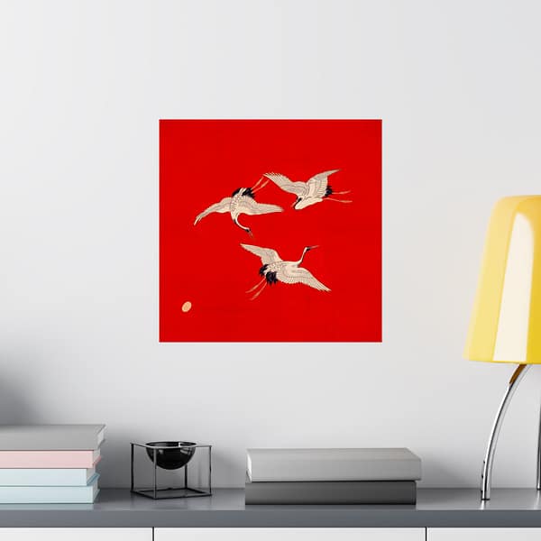11712124349149860296_2048.jpeg Three Cranes on Vermilion - Japanese Furoshiki Poster Print