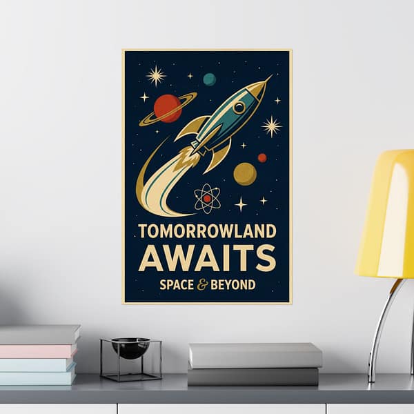11783559319109499341_2048.jpeg Tomorrowland Awaits, Space & Beyond – LUNE Original – Space Age Poster Print