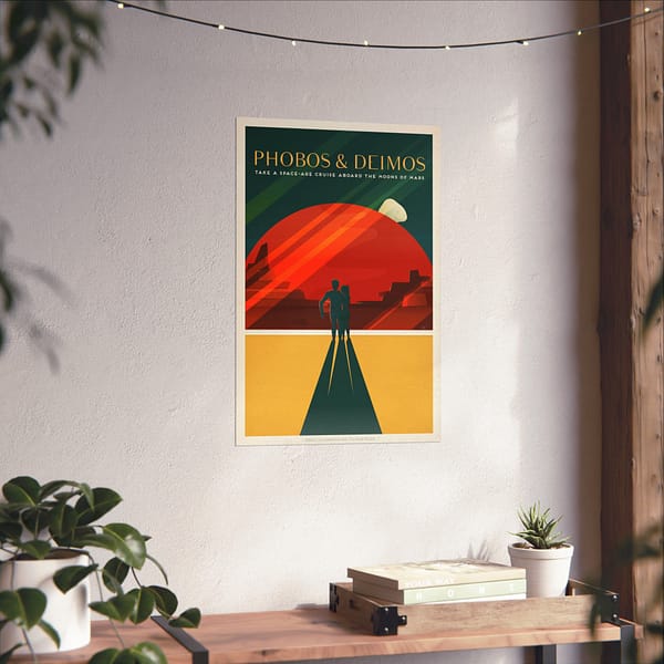 11953205050949319903_2048.jpeg Phobos and Deimos - Take a Space-Age Cruise Aboard the Moons of Mars - NASA Travel Ad (2015) - Space Age Poster Print