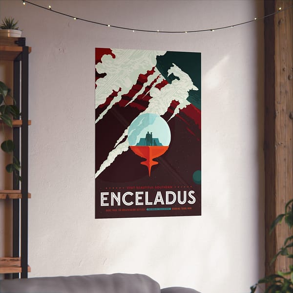 13082099932735152568_2048.jpeg Visit Beautiful Southern Enceladus - NASA Travel Ad (2016) - Space Age Poster Print