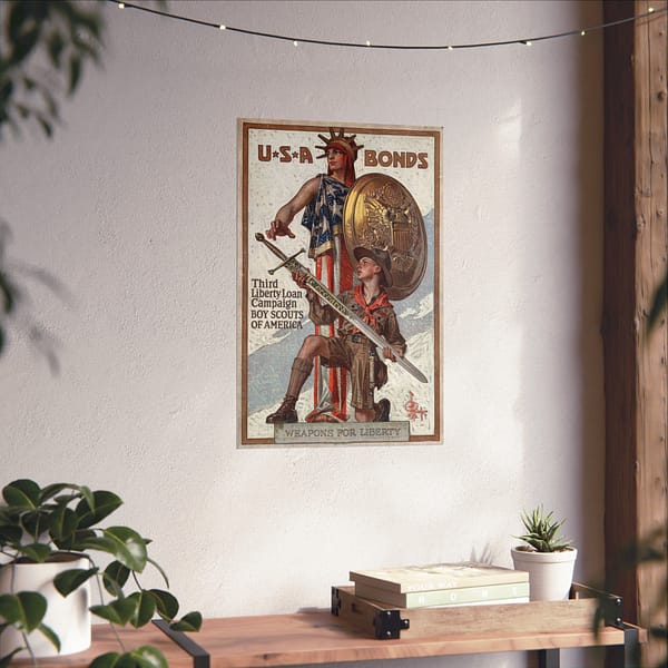 14077388882549369844_2048.jpeg Weapons for Liberty - U.S.A. bonds - J.C. Leyendecker (c. 1918) - Patriotic WWI Poster Print