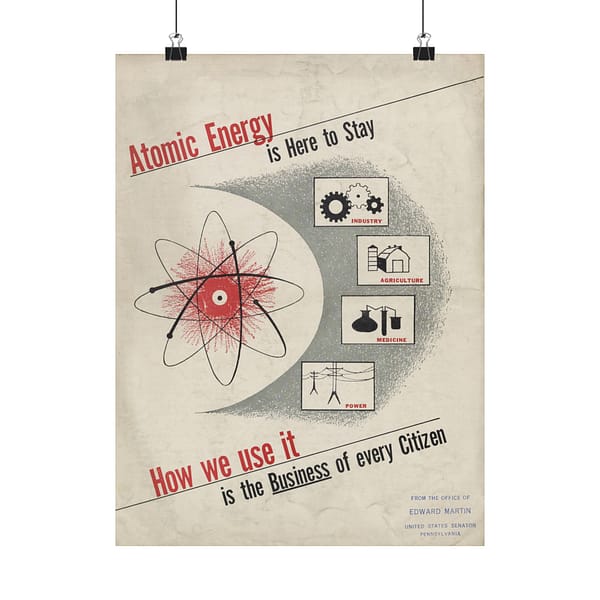 14148458625015552303_2048.jpeg Atomic Energy Is Here to Stay – U.S. Government (c. 1950s) – Atomic Age Poster Print