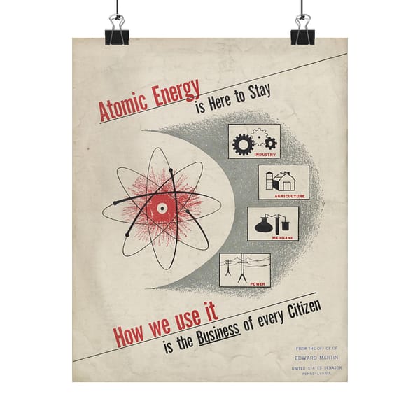14470851181621338950_2048.jpeg Atomic Energy Is Here to Stay – U.S. Government (c. 1950s) – Atomic Age Poster Print
