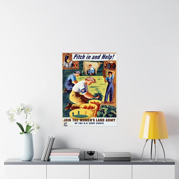 14822852452111519310_2048.jpeg Pitch in and Help! Join the Women's Land Army of the U.S. Crop Corps - Hubert Morley (1944) - Patriotic WWII Poster Print