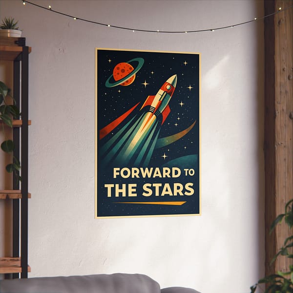 15096574682747734758_2048.jpeg Forward to the Stars – LUNE Original – Space Age Poster Print