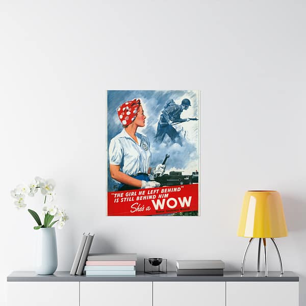 16369645219773555891_2048-1.jpeg The girl he left behind is still behind him - She's a WOW - Adolph Treidler (1943) - Patriotic WWII Poster Print